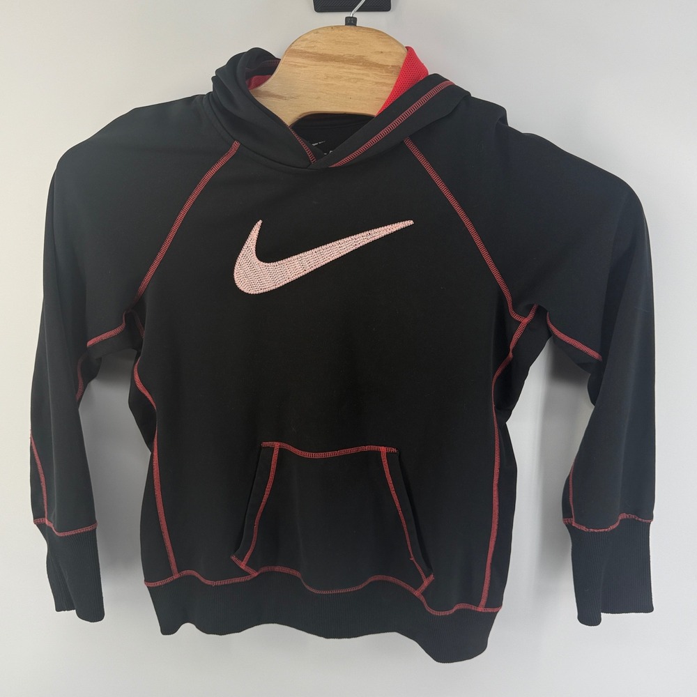 Nike Therma-FIT Hoodie Black Red Contrast Stitching Swoosh 516975-010 L